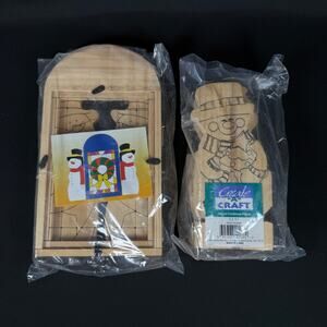 Create a Craft Wooden Snowman Kit & Window Frame Christmas Holiday DIY New